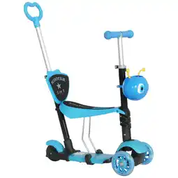 Tesco HOMCOM 5-in-1 Kids' Blue 3-Wheel Kick Scooter With Removable Seat offer