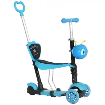 Tesco HOMCOM 5-in-1 Kids' Blue 3-Wheel Kick Scooter With Removable Seat offer