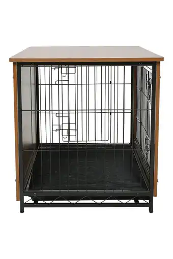 Tesco Living and Home Brown Wooden Wire Dog Crate Pet Cage - 98cm W x 64cm D x 67cm H offer