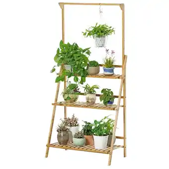 Tesco Living and Home 3-Tier Wooden Foldable Ladder Shelf with Hanging Rod offer