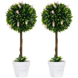 Tesco HOMCOM Set of 2 Potted Artificial Plants Ball Tree with Flowers offer