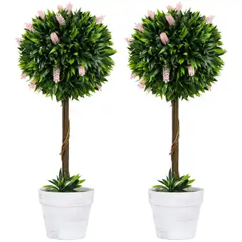 Tesco HOMCOM Set of 2 Potted Artificial Plants Ball Tree with Flowers offer