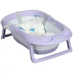 Tesco ZONEKIZ Foldable Baby Bathtub w/ Non-Slip Support Legs, Cushion Pad - Purple offer