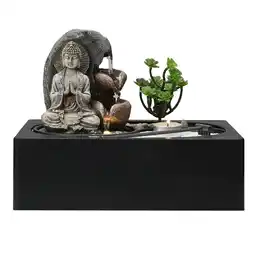 Tesco Living and Home Buddha Zen Tabletop Fountain with LED Light, Tealight Holder, and Succulent offer