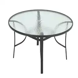 Tesco Living and Home Round Tempered Glass Outdoor Coffee Table with Parasol Hole offer