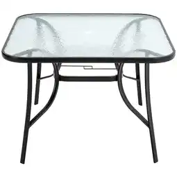 Tesco Living and Home Rectangle Tempered Glass Outdoor Coffee Table with Parasol Hole offer