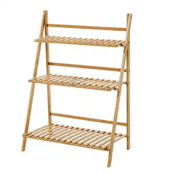 Tesco Living and Home 3-Tier Foldable Wooden Ladder Shelf Rack - Natural offer