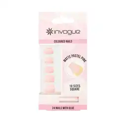 Tesco Invogue Matte Pastel Pink Square Nails (24 Pieces) offer