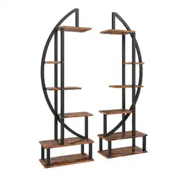 Tesco Living and Home 2 Pcs Rustic Crescent Wood Tiered Plant Stand - Brown offer