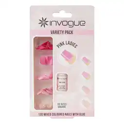 Tesco Invogue Pink Ladies Square Nails - Variety Pack (120 Pieces) offer