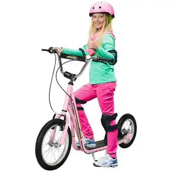 Tesco HOMCOM Teen Scooter Adjustable Height Dual Brakes Rubber Wheels Kickstand, Pink offer