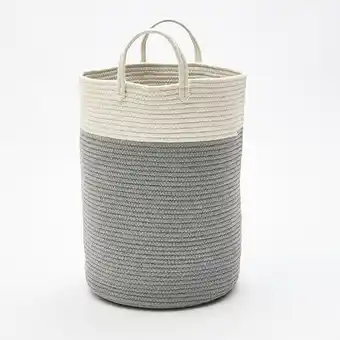 Tesco Living and Home Woven Cotton Basket Storage Clothes Hamper Laundry Basket - Grey & White offer