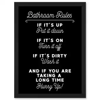 Tesco Funny Bathroom Toilet Rules A4 Black Framed Print offer