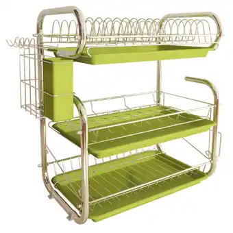 Tesco Living and Home 3-Tier Dish Drainer Storage Stand Dryer Tray - Green offer