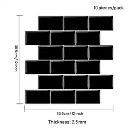 Tesco Living and Home 10Pcs Peel and Stick 2.5mm Thick Backsplash Tiles - Glossy Black offer