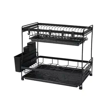 Tesco Living and Home 2 Tier Dish Drying Rack with Drainboards - Black offer