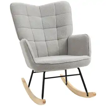 Tesco HOMCOM Wingback Rocking Chair for Nursing w/ Steel Frame Light Grey offer