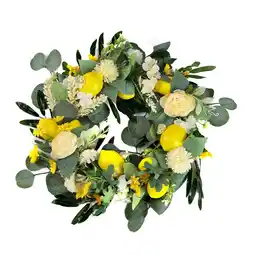 Tesco Living and Home Summer Faux Lemon Peony Wreath with Green Olive Leaves offer