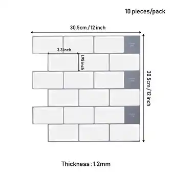 Tesco Living and Home 10Pcs Peel and Stick 1.2mm Thick Backsplash Tiles - Off White offer