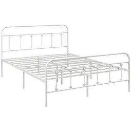 Tesco HOMCOM 5ft Metal King Platform Bed Frame w/ Underbed Storage, White offer