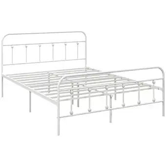 Tesco HOMCOM 5ft Metal King Platform Bed Frame w/ Underbed Storage, White offer