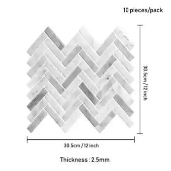 Tesco Living and Home 10Pcs Peel and Stick 2.5mm Thick Backsplash Tiles - Grey Herringbone offer