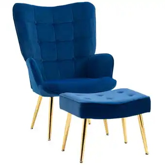 Tesco HOMCOM Button Tufted Armchair with Footstool and Gold Legs Dark Blue offer