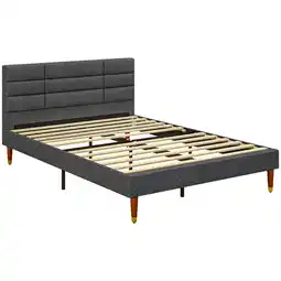 Tesco HOMCOM 4ft Upholstered Double Bed Frame w/ Wooden Slat, No Box Spring offer