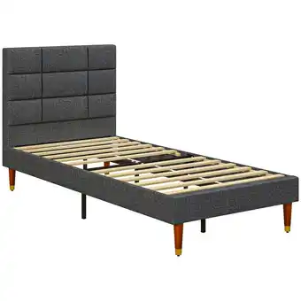 Tesco HOMCOM 3ft Upholstered Single Bed Frame w/ Wooden Slat, No Box Spring offer