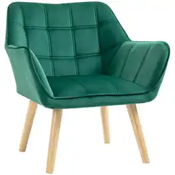 Tesco HOMCOM Velvet-Feel Accent Chair w/ Wide Arms Slanted Back Green offer