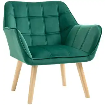 Tesco HOMCOM Velvet-Feel Accent Chair w/ Wide Arms Slanted Back Green offer