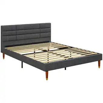 Tesco HOMCOM 5ft Upholstered King Bed Frame w/ Wooden Slat, No Box Spring offer