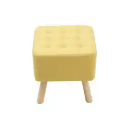 Tesco Living and Home Linen Fabric Padded Footstool with Wooden Legs - Yellow offer