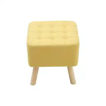 Tesco Living and Home Linen Fabric Padded Footstool with Wooden Legs - Yellow offer