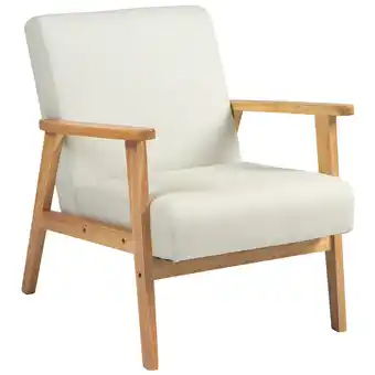 Tesco HOMCOM Modern Fabric Accent Chair w/ Rubber Wood Legs Padded Cream offer