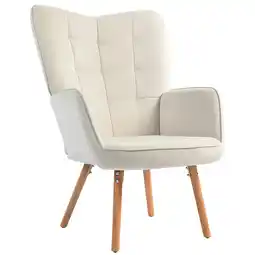 Tesco HOMCOM Accent Chair Velvet-Touch Tufted Wingback Armchair, Cream offer