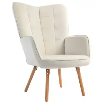 Tesco HOMCOM Accent Chair Velvet-Touch Tufted Wingback Armchair, Cream offer