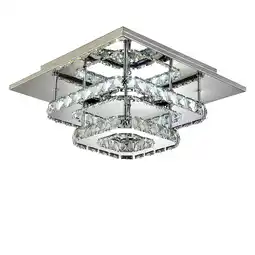 Tesco Living and Home Rectangle Modern Double-Tier Crystal LED Ceiling Light offer