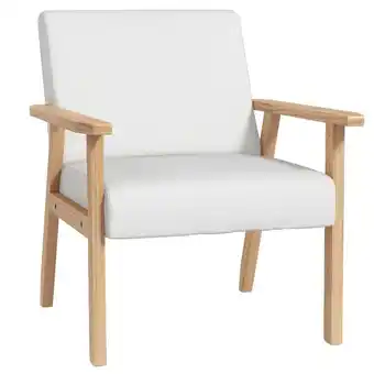 Tesco HOMCOM Accent Chair with Wood Frame Wide Seat Linen Armchair Cream offer