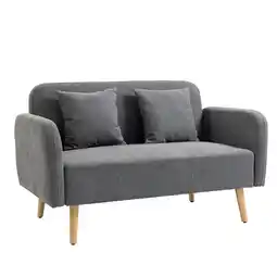 Tesco HOMCOM 2-Seat Loveseat Chenille Upholstered Sofa w/ Wood Legs, Grey offer