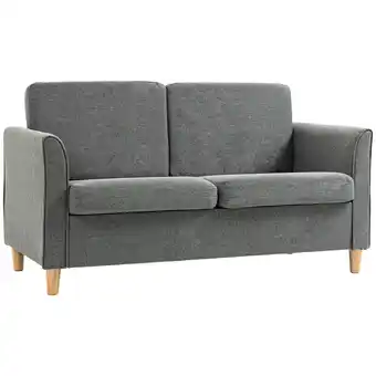 Tesco HOMCOM Double Seat Sofa Linen Upholstery Loveseat w/ Armrests, Grey offer