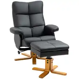 Tesco HOMCOM Recliner Chair and Footstool PU Leather Wooden Base Black offer