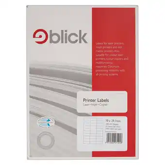 Tesco Blick 30Up, 70mm x 29.7mm, Rectangular, White, 3000 Labels offer