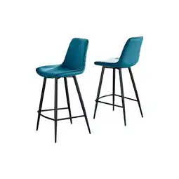 Tesco Furniturebox Pesaro 2x Blue Velvet Black Legs Bar Chair offer