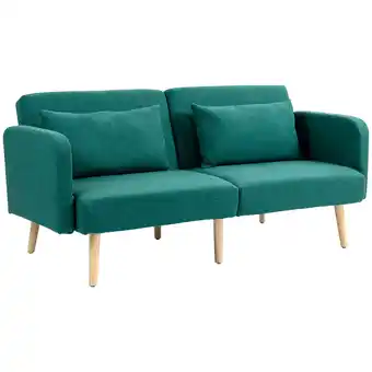 Tesco HOMCOM Convertible Sofa Bed Settee with Cushions, Adjustable, Green offer