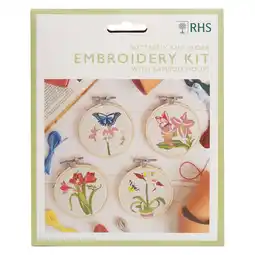 Tesco RHS Embroidery Hoop Decoration Kit, Pack Of 4, Butterfly and Flora offer