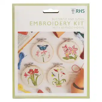 Tesco RHS Embroidery Hoop Decoration Kit, Pack Of 4, Butterfly and Flora offer