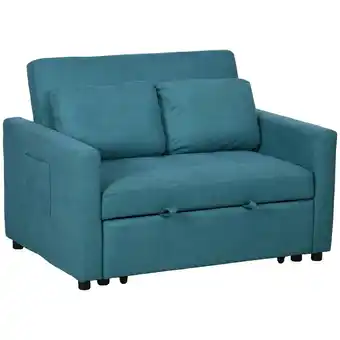 Tesco HOMCOM 2 Seater Sofa Bed Convertible Bed Settee with Cushions, Blue offer