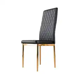 Tesco Furniturebox 6x Milan Black Gold Hatched Faux Leather Dining Chairs offer