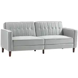 Tesco HOMCOM Convertible Sofa Futon Velvet-Touch Tufted Couch Sofa Bed Grey offer